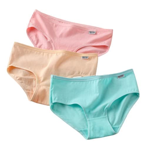 Organic Cotton Womens Underwear Mid Waist Briefs Panty Solid Color Briefs Ladies Cotton Seamless Underwear for Girls Pack of 3(multi colored)